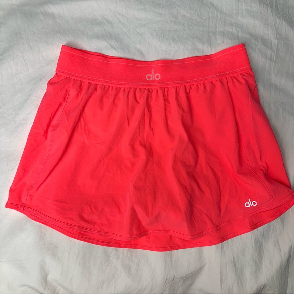 Alo Yoga Match Point Tennis Skirt Fluorescent Pink Coral